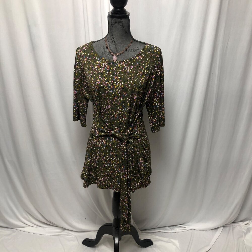 Molly Isadora Floral Top Waist Tie Womens Size 0X Stretch Blouse Cottagecore
